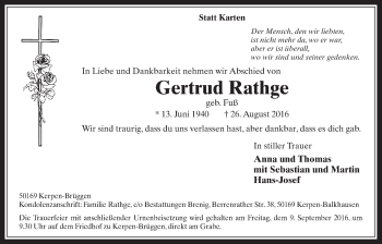 Anzeige von Gertrud Rathge von  Werbepost 