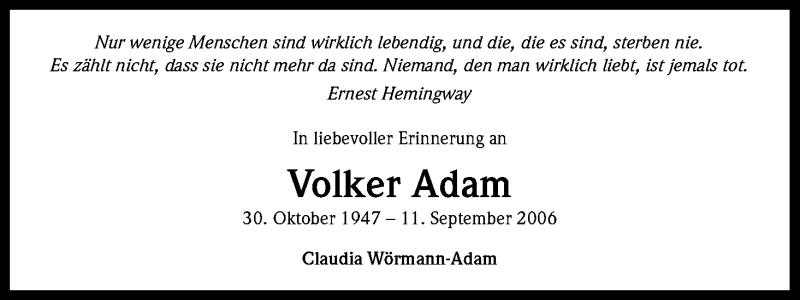  Traueranzeige für Volker Adam vom 10.09.2016 aus Kölner Stadt-Anzeiger / Kölnische Rundschau / Express