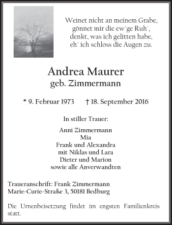 Anzeige von Andrea Maurer von  Werbepost 