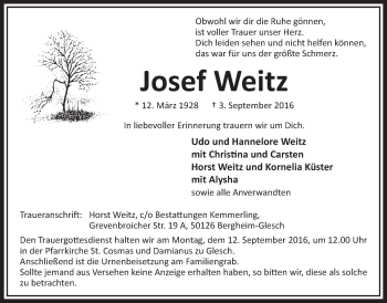 Anzeige von Josef Weitz von  Sonntags-Post 