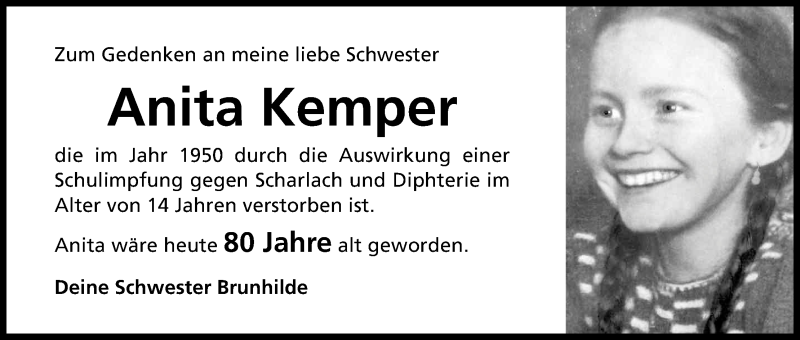  Traueranzeige für Anita Kemper vom 30.09.2016 aus Kölner Stadt-Anzeiger / Kölnische Rundschau / Express