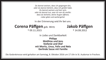 Anzeige von Corena/Jakob Päffingen von  Wochenende 