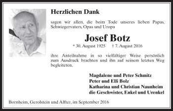 Anzeige von Josef Botz von  Schaufenster/Blickpunkt 