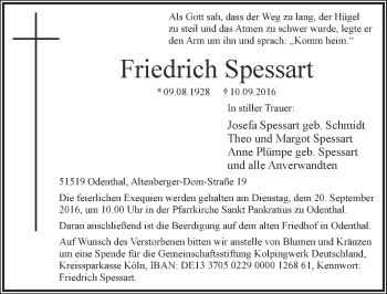 Anzeige von Friedrich Spessart von  Blickpunkt Euskirchen 