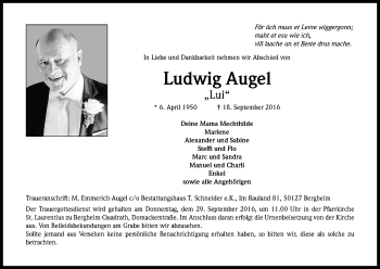 Anzeige von Ludwig Augel von Kölner Stadt-Anzeiger / Kölnische Rundschau / Express