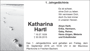 Anzeige von Katharina Hartl von  Wochenende 