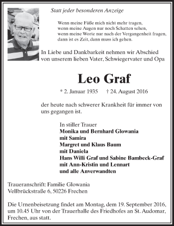 Anzeige von Leo Graf von  Sonntags-Post 