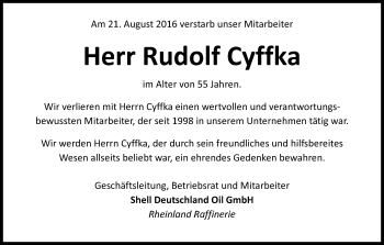 Anzeige von Rudolf Cyffka von Kölner Stadt-Anzeiger / Kölnische Rundschau / Express