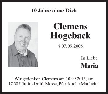 Anzeige von Clemens Hogeback von  Werbepost 