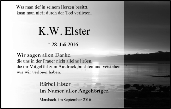 Anzeige von K. W. Elster von  Lokalanzeiger 