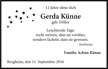 Anzeige von Gerda Künne von Kölner Stadt-Anzeiger / Kölnische Rundschau / Express