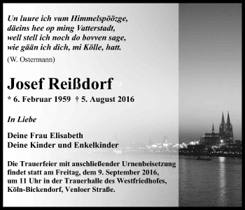Anzeige von Josef Reißdorf von Kölner Stadt-Anzeiger / Kölnische Rundschau / Express