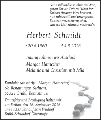 Anzeige von Herbert Schmidt von  Schlossbote/Werbekurier 
