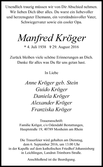 Anzeige von Manfred Kröger von Kölner Stadt-Anzeiger / Kölnische Rundschau / Express