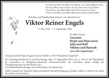 Anzeige von Viktor Reiner Engels von  Sonntags-Post 