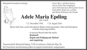 Anzeige von Adele Maria Epding von  Lokale Informationen 