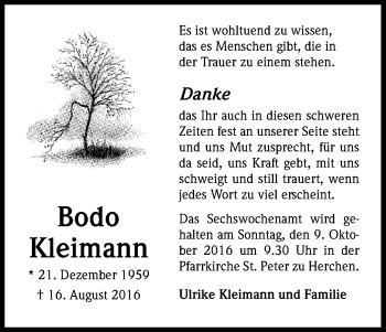 Anzeige von Bodo Kleimann von Kölner Stadt-Anzeiger / Kölnische Rundschau / Express
