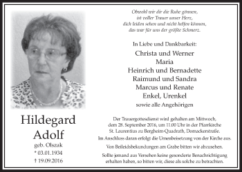 Anzeige von Hildegard Adolf von  Sonntags-Post 