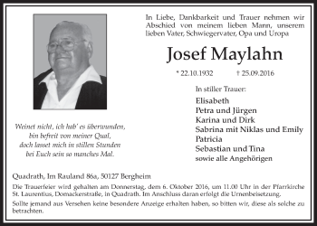Anzeige von Josef Maylahn von  Sonntags-Post 