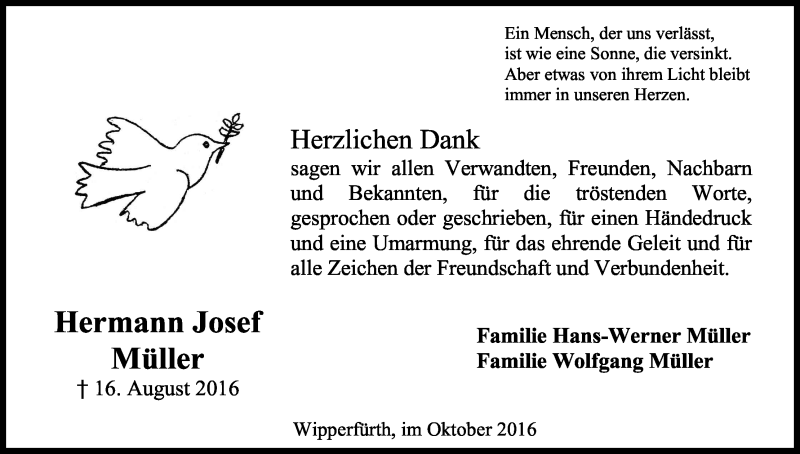  Traueranzeige für Hermann Josef Müller vom 01.10.2016 aus Kölner Stadt-Anzeiger / Kölnische Rundschau / Express