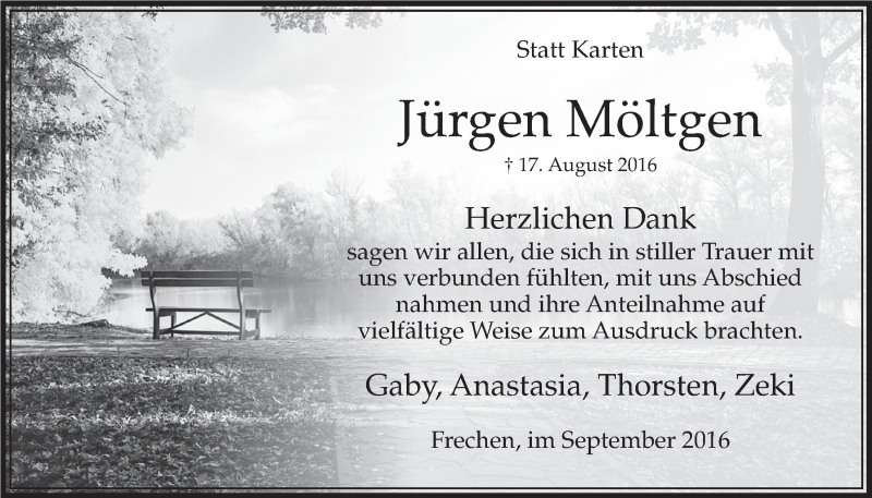  Traueranzeige für Jürgen Möltgen vom 24.09.2016 aus  Sonntags-Post 
