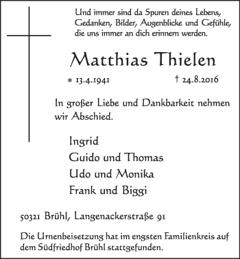 Anzeige von Matthias Thielen von  Schlossbote/Werbekurier 