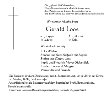 Anzeige von Gerald Loos von  Schlossbote/Werbekurier  Werbepost 
