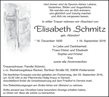 Anzeige von Elisabeth Schmitz von  Blickpunkt Euskirchen 