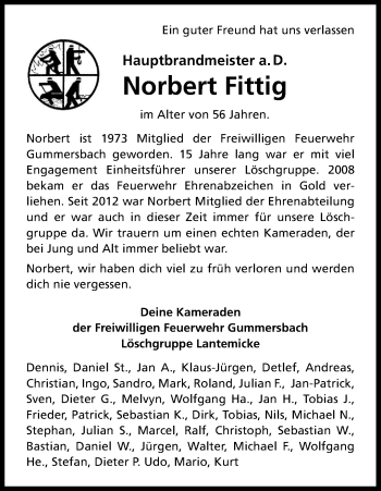 Anzeige von Norbert Fittig von Kölner Stadt-Anzeiger / Kölnische Rundschau / Express