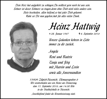 Anzeige von Heinz Hattwig von  Blickpunkt Euskirchen 