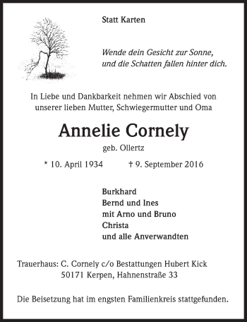 Anzeige von Annelie Cornely von  Werbepost 