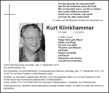 Anzeige von Kurt Klinkhammer von  Blickpunkt Euskirchen 