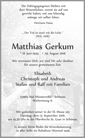 Anzeige von Matthias Gerkum von  Schaufenster/Blickpunkt 