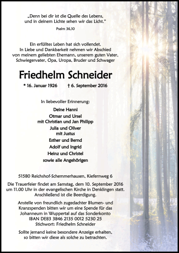 Anzeige von Friedhelm Schneider von Kölner Stadt-Anzeiger / Kölnische Rundschau / Express