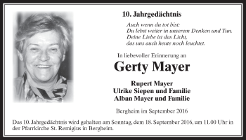 Anzeige von Gerty Mayer von  Werbepost 