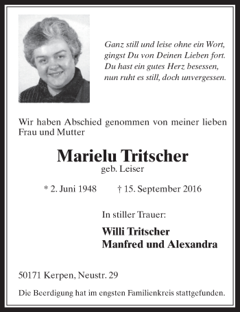 Anzeige von Marielu Tritscher von  Werbepost 