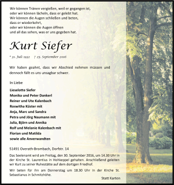 Anzeige von Kurt Siefer von Kölner Stadt-Anzeiger / Kölnische Rundschau / Express