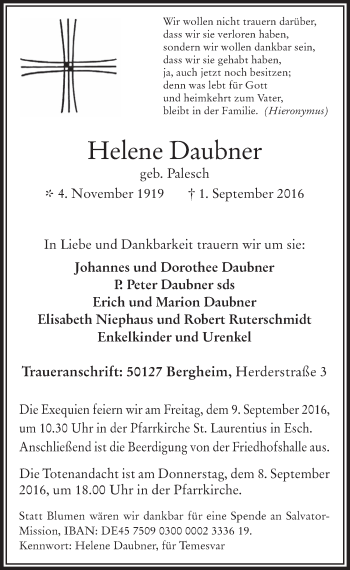 Anzeige von Helene Daubner von  Werbepost 