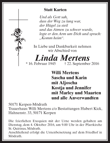 Anzeige von Linda Mertens von  Werbepost 