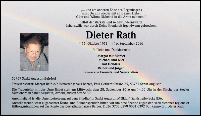  Traueranzeige für Dieter Rath vom 22.09.2016 aus Kölner Stadt-Anzeiger / Kölnische Rundschau / Express