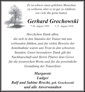 Anzeige von Gerhard Grochowski von  Sonntags-Post 