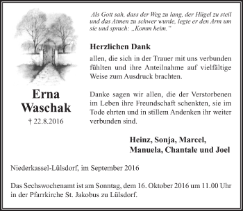 Anzeige von Erna Waschak von  Extra Blatt 