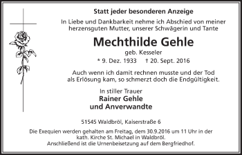 Anzeige von Mechthilde Gehle von  Lokalanzeiger 