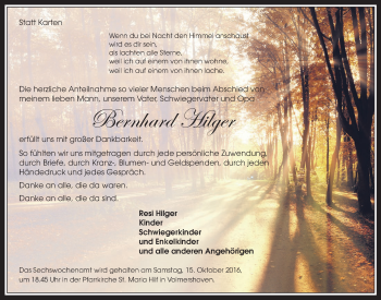 Anzeige von Bernhard Hilger von  Schaufenster/Blickpunkt 