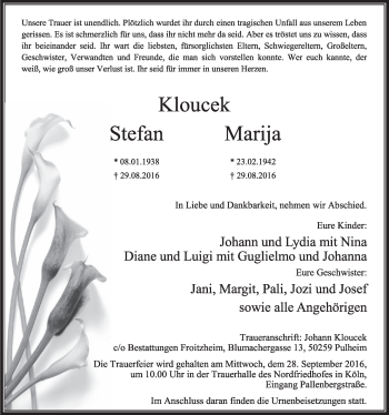 Anzeige von Stefan und Marija Kloucek von  Sonntags-Post 