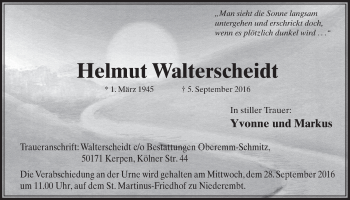 Anzeige von Helmut Walterscheidt von  Sonntags-Post 