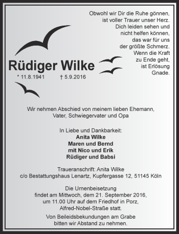 Anzeige von Rüdiger Wilke von  Kölner Wochenspiegel 