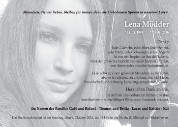 Anzeige von Lena Mödder von  Sonntags-Post 
