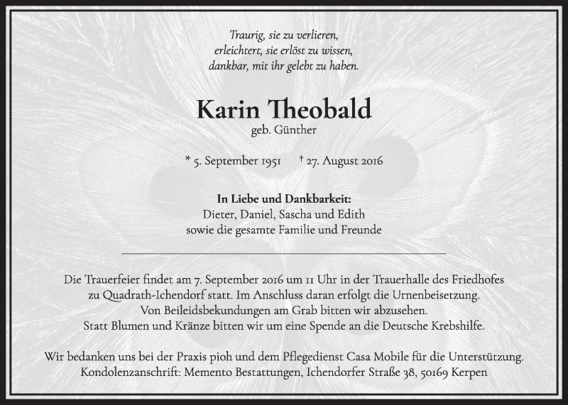  Traueranzeige für Katrin  Theobald vom 03.09.2016 aus  Sonntags-Post 