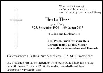 Anzeige von Herta Hess von Kölner Stadt-Anzeiger / Kölnische Rundschau / Express